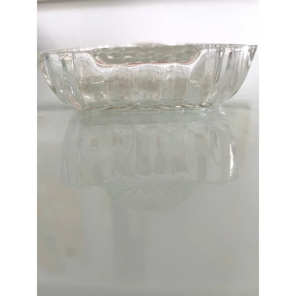 1950s Anchor Hocking Glass Clear Relish Trinkets Dish Vanity Handle Ridge‎